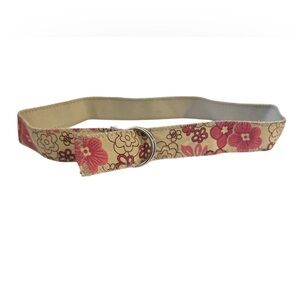 Pink Floral and Tan Beige Fabric Belt